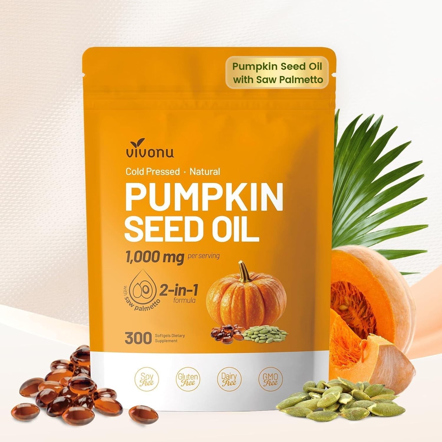 VivoNu Natural pumpkin seed oil and saw palmetto softgel 1000mg high content pla