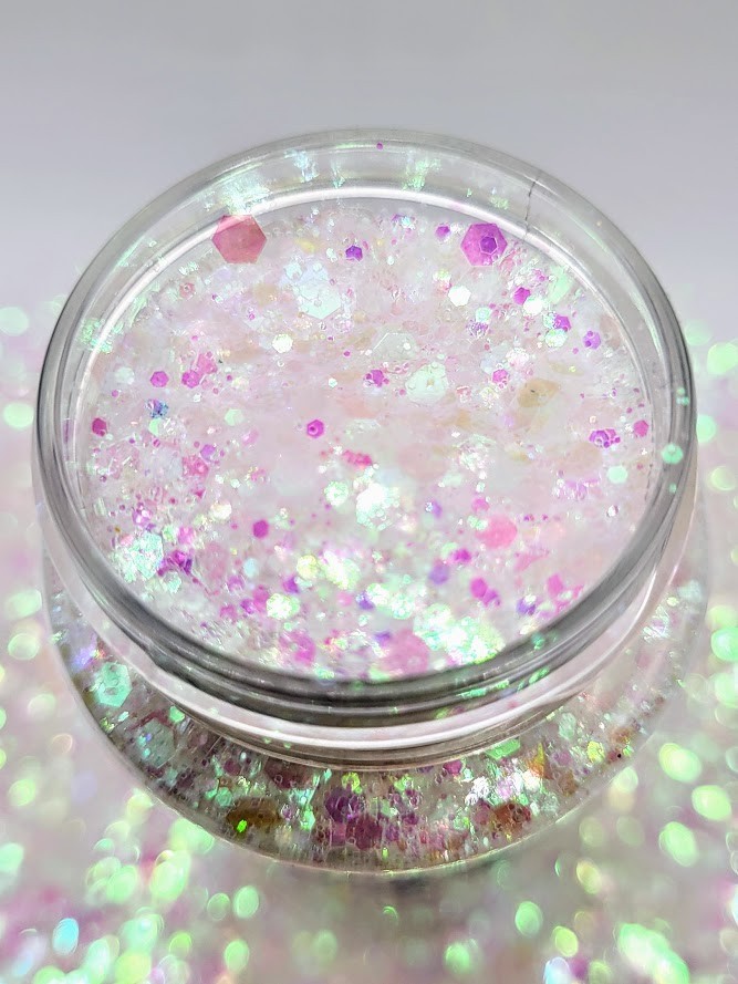 Iridescent Chunky White Glitter - Pink Lemonade 3 oz.