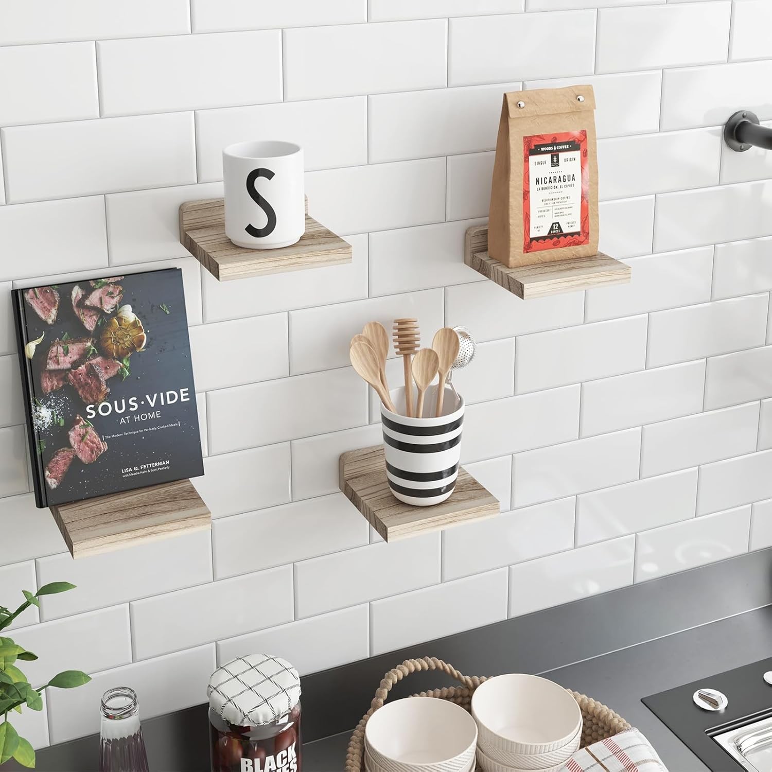 Fixwal Floating Shelves for Wall, Rustic Wood Small Small, Carbonized Black