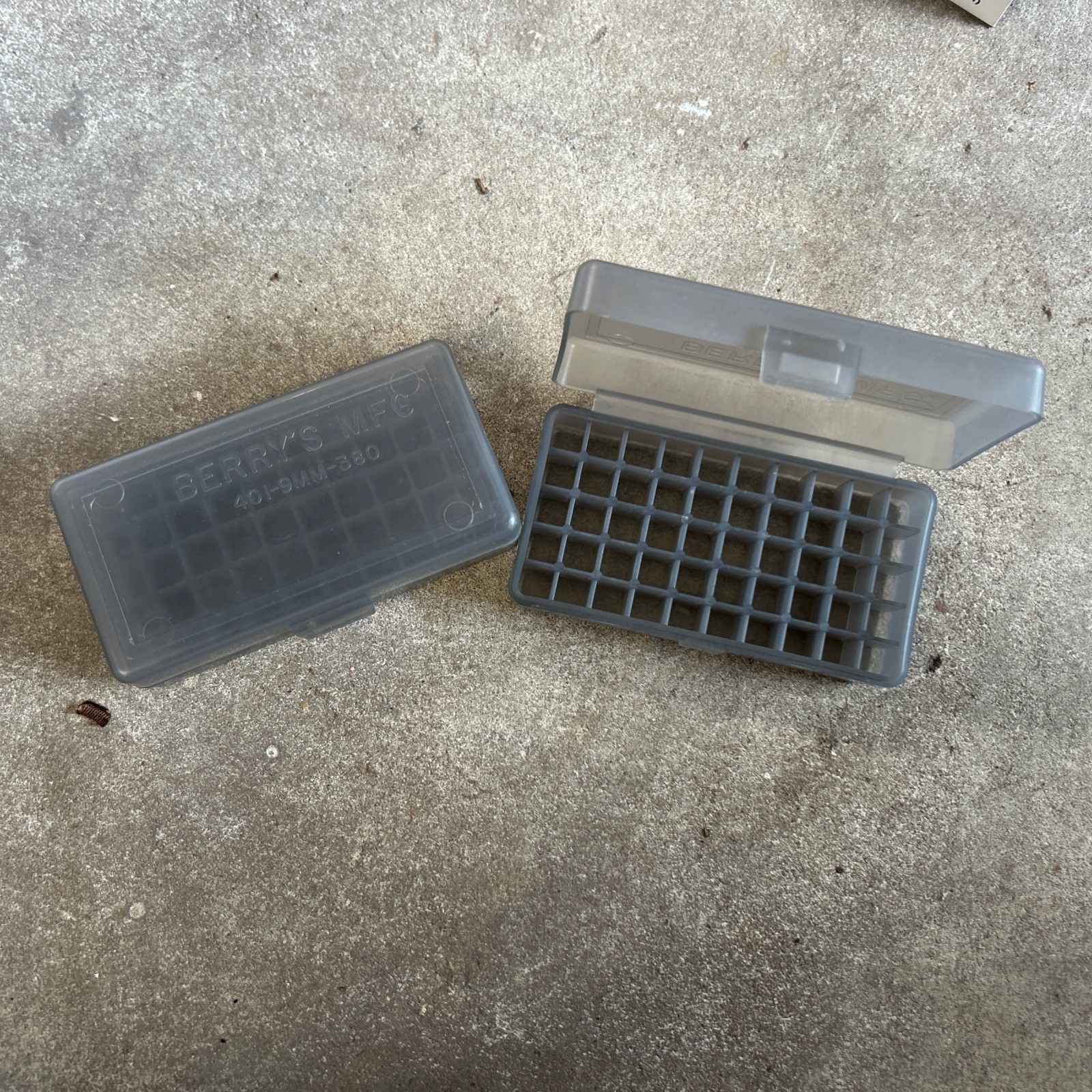 Lot of (2) - BERRY'S PLASTIC AMMO BOX- 50 Round SMOKE- 9MM 380