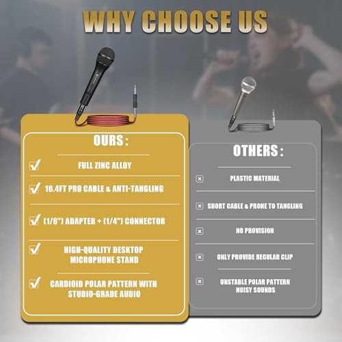 Professional Dynamic Microphone for Singing Karaoke Microphone with 16ft Black