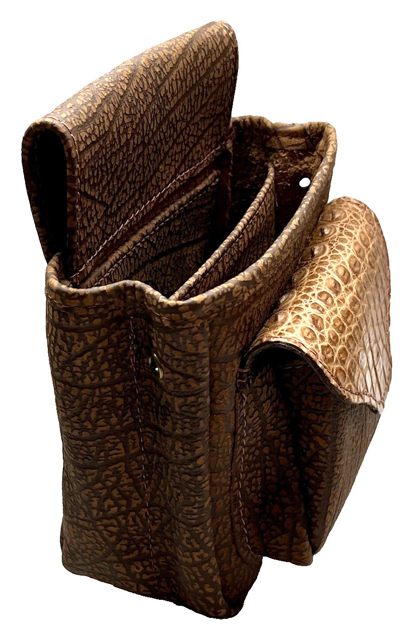 CROCODILE & BUFFALO HIDE SHOTGUN SHELL POUCH Skeet Sporting Clays Trap COGNAC 2