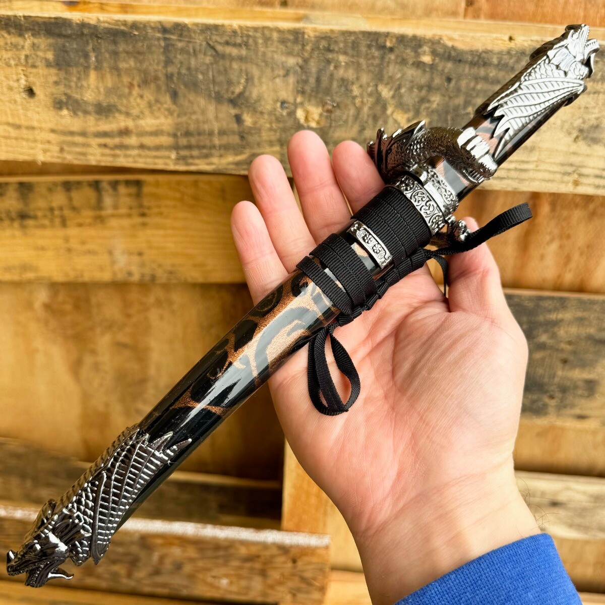 13" Dragon Fixed Blade Design Handle Black Samurai Mini Katana Sword With Stand