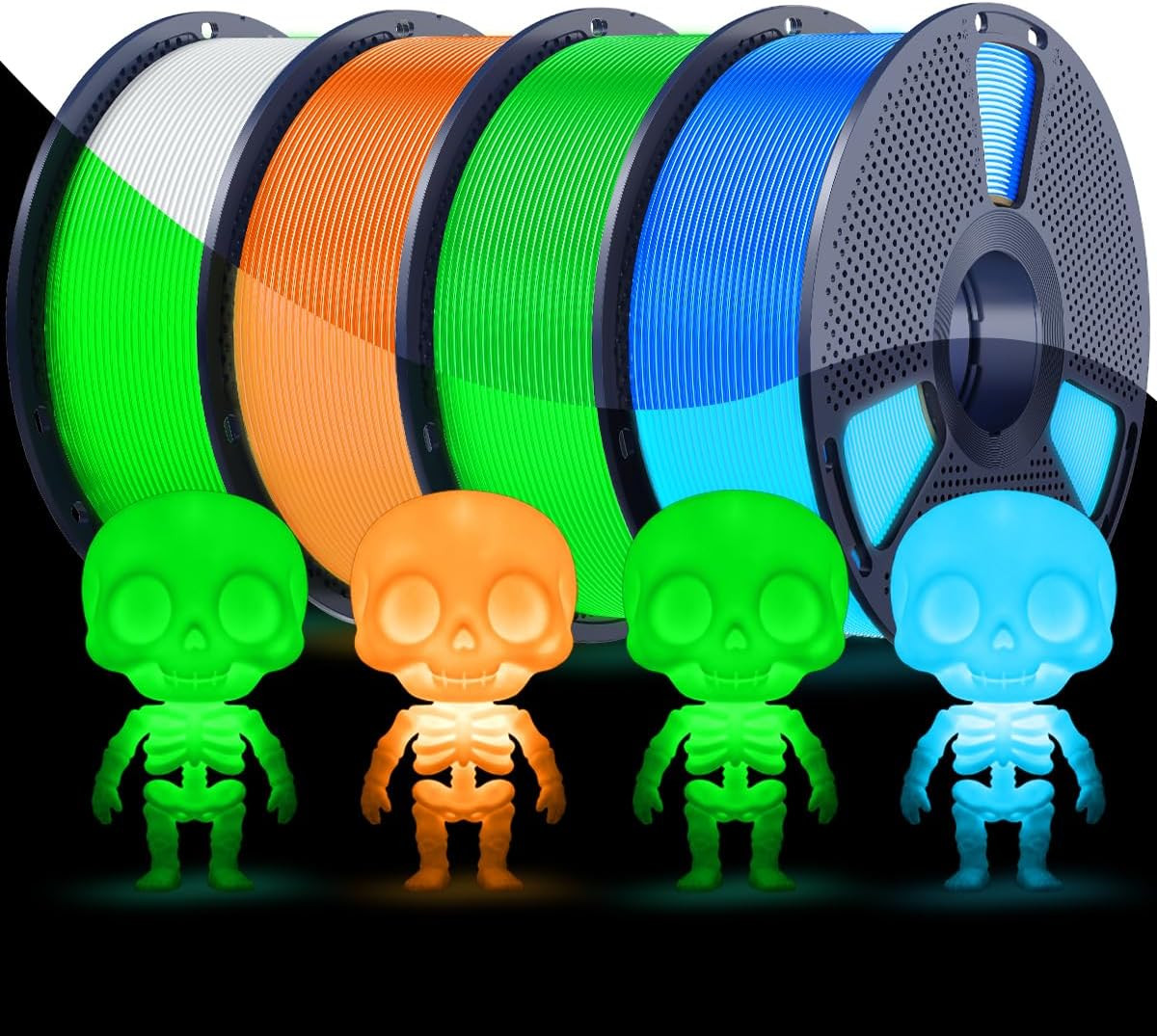 4KG Glow in the Dark PLA Filament Bundle 1.75Mm, Luminous PLA 3D Printer Filamen