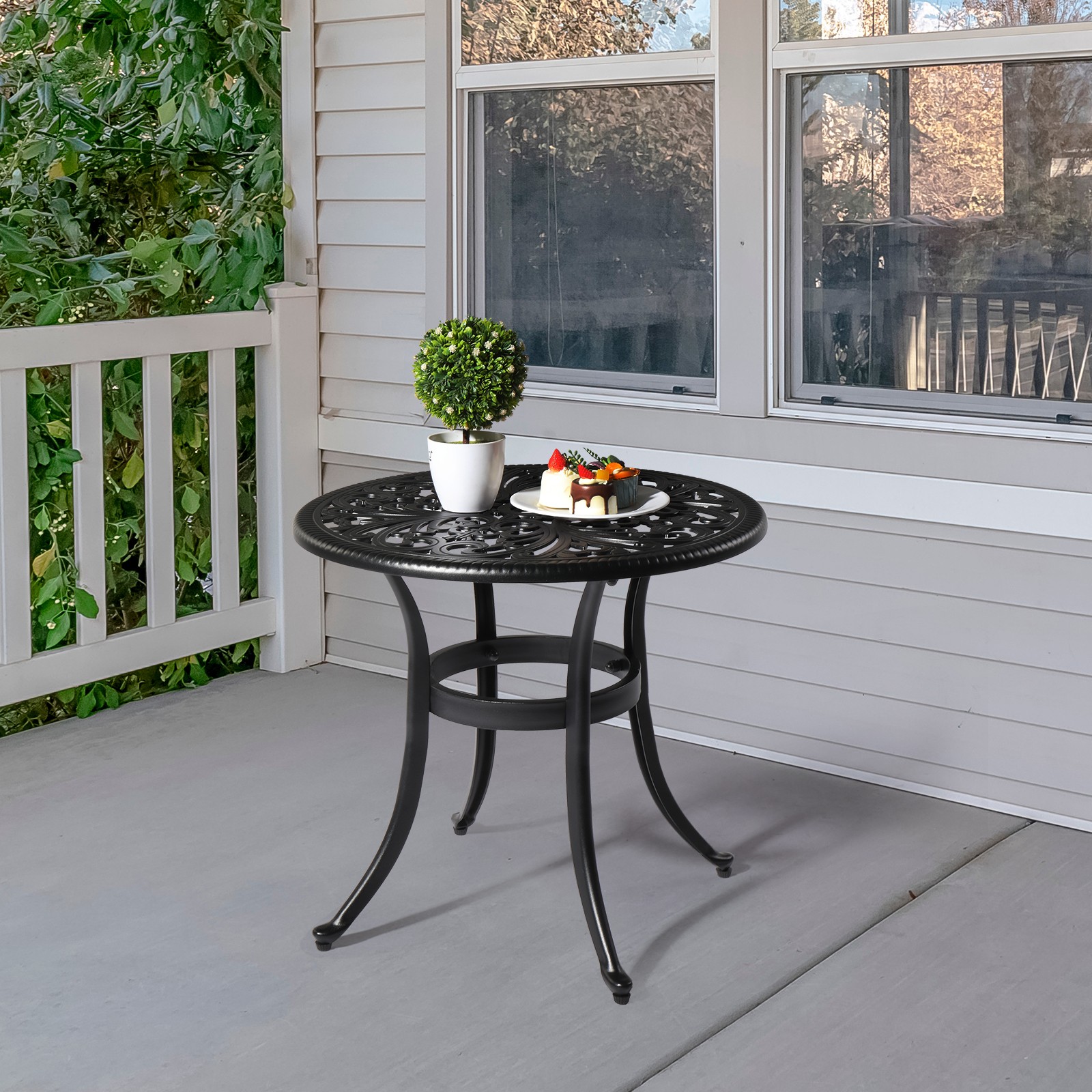 Phoenix Cast Aluminum Round Table, Patio End Table Side Table