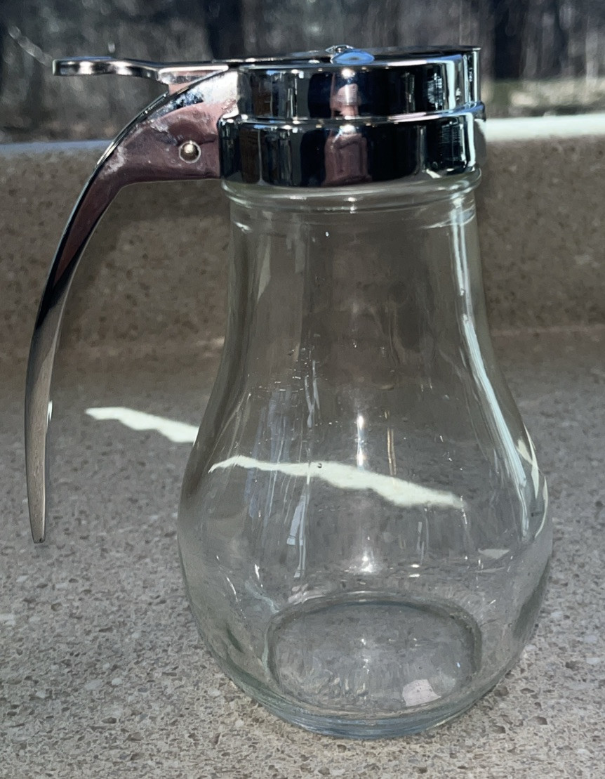 H162B~  16 Oz Glass Syrup Dispenser Japan Metal Top