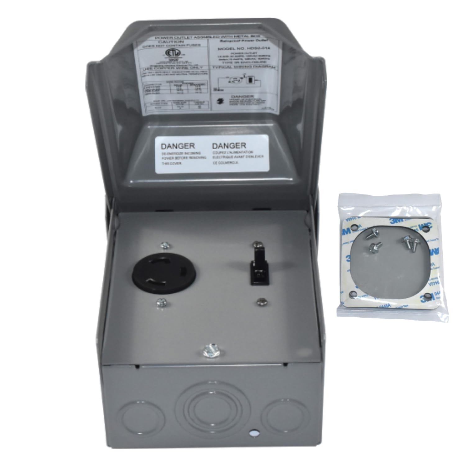 HQRP 30A RV Power Outlet NEMA L5-30R & Switch Weatherproof All Metal Cover