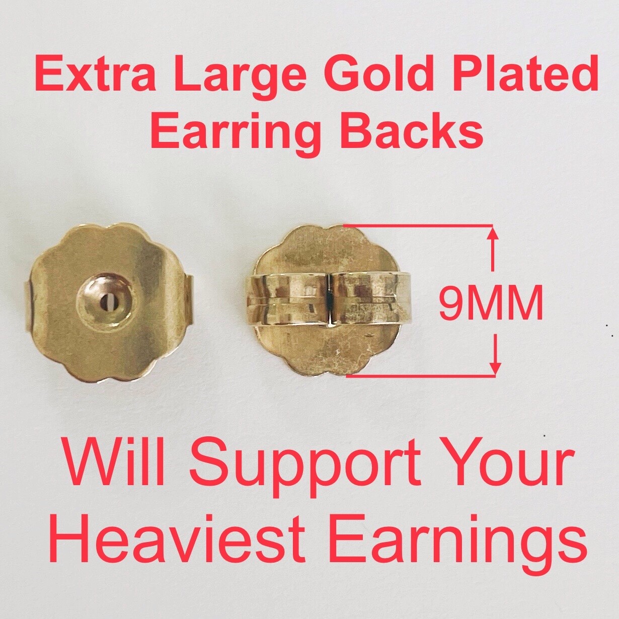 8 Pairs of Hypo-Allergy Extra-large Surgical Steel Gold Plated Earring Backs.