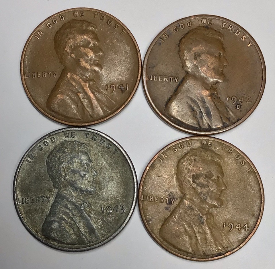 Rare Old 1941 1942 1943 1944 WWII US Steel Copper Penny Coin Vintage War Lot Set