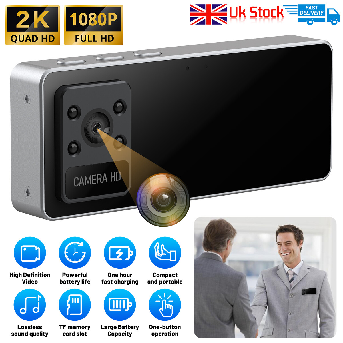 HD 2K 1080P Video DVR Clip IR Night Cam WIFI Camcorder Mini Police Body Camera`