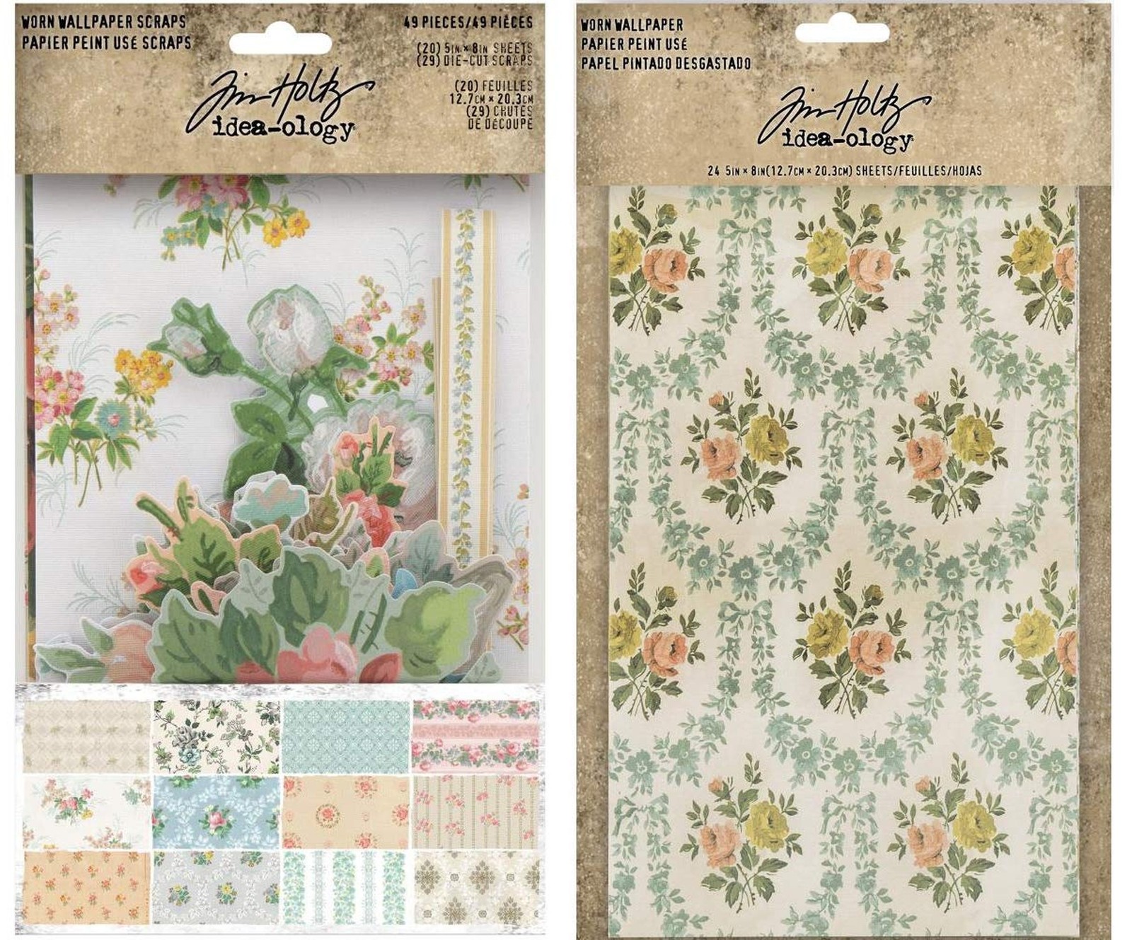 Tim Holtz - Worn Wallpaper Scraps and Worn Wallpaper - Decorative Paper 5 x 8...