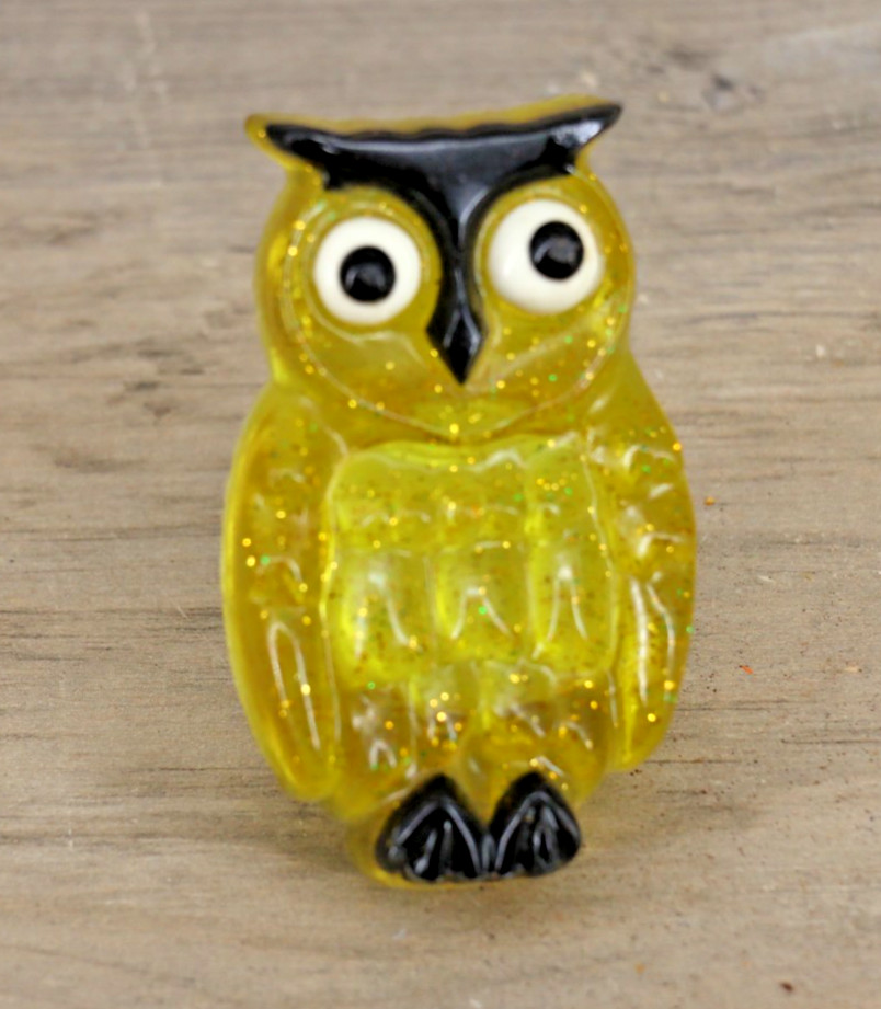 Vintage Glitter Owl Night Light Plug In Amber Gold Acrylic Plastic Retro WORKS