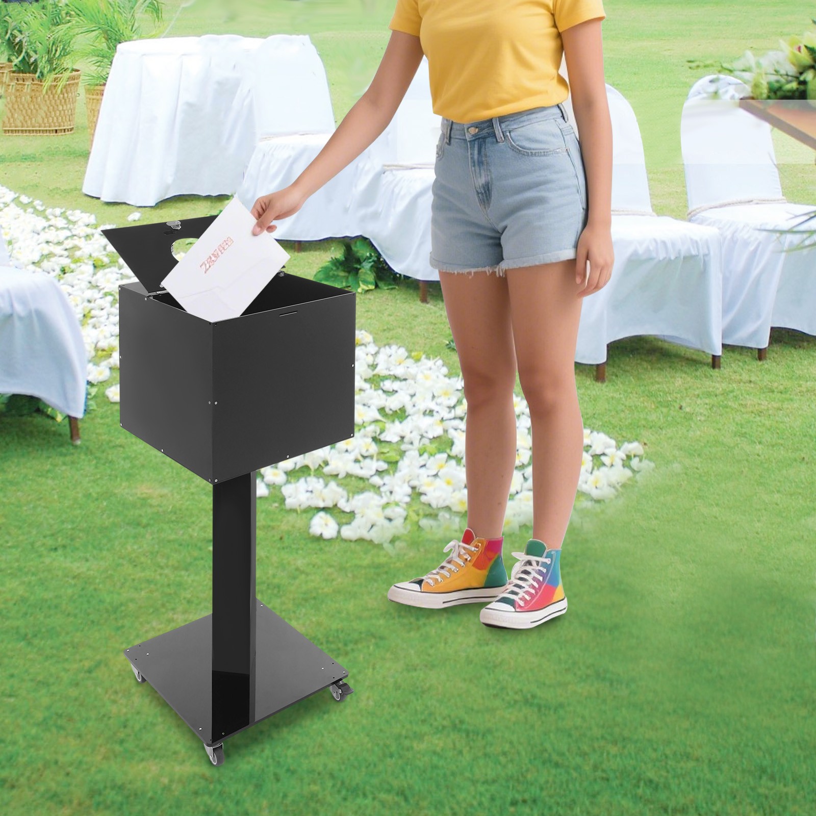 Floor Standing Donation Box with Lock, Key & Wheels for Versatile Use