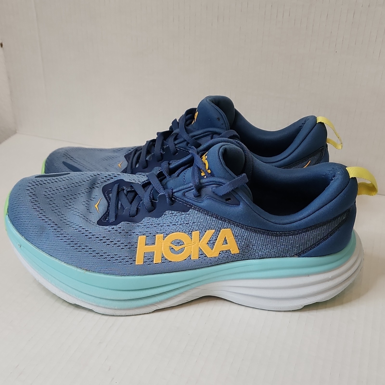 HOKA ONE ONE Bondi 8 Men's Running Shoes Blue Yellow Green Size 10.5 D US
