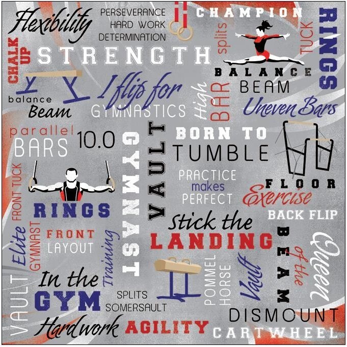 Gymnastics Collage - sports scrapbook paper - Karen Foster Design - 64874