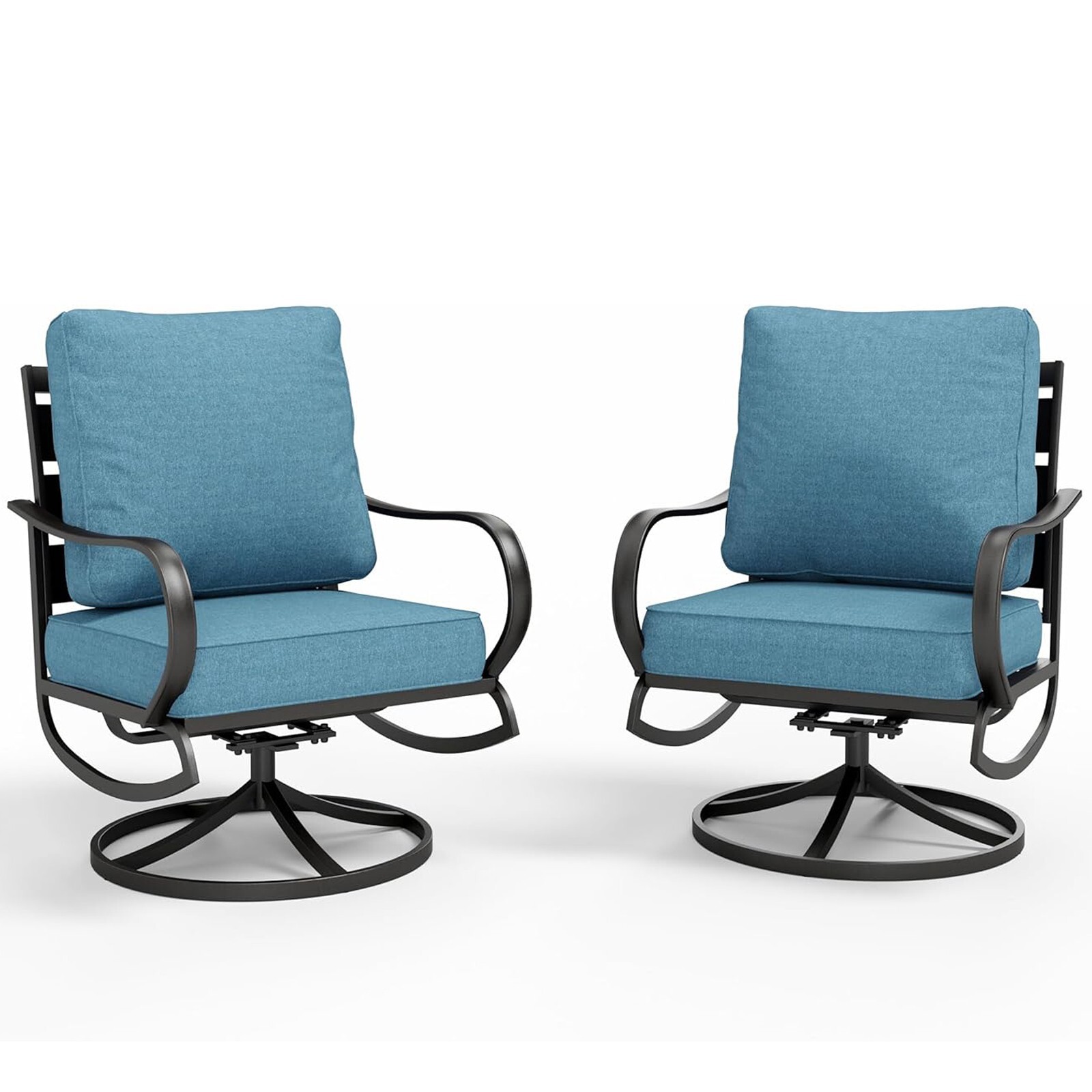 Patio Dining Chair Set of 2 Outdoor Metal Swivel Chairs with Seat Cushion