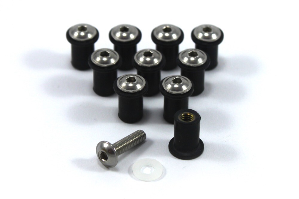 Ducati 69920721A Screw & Nut Kit Bolts Stainless Steel + Rubber Well Nuts m4 x10