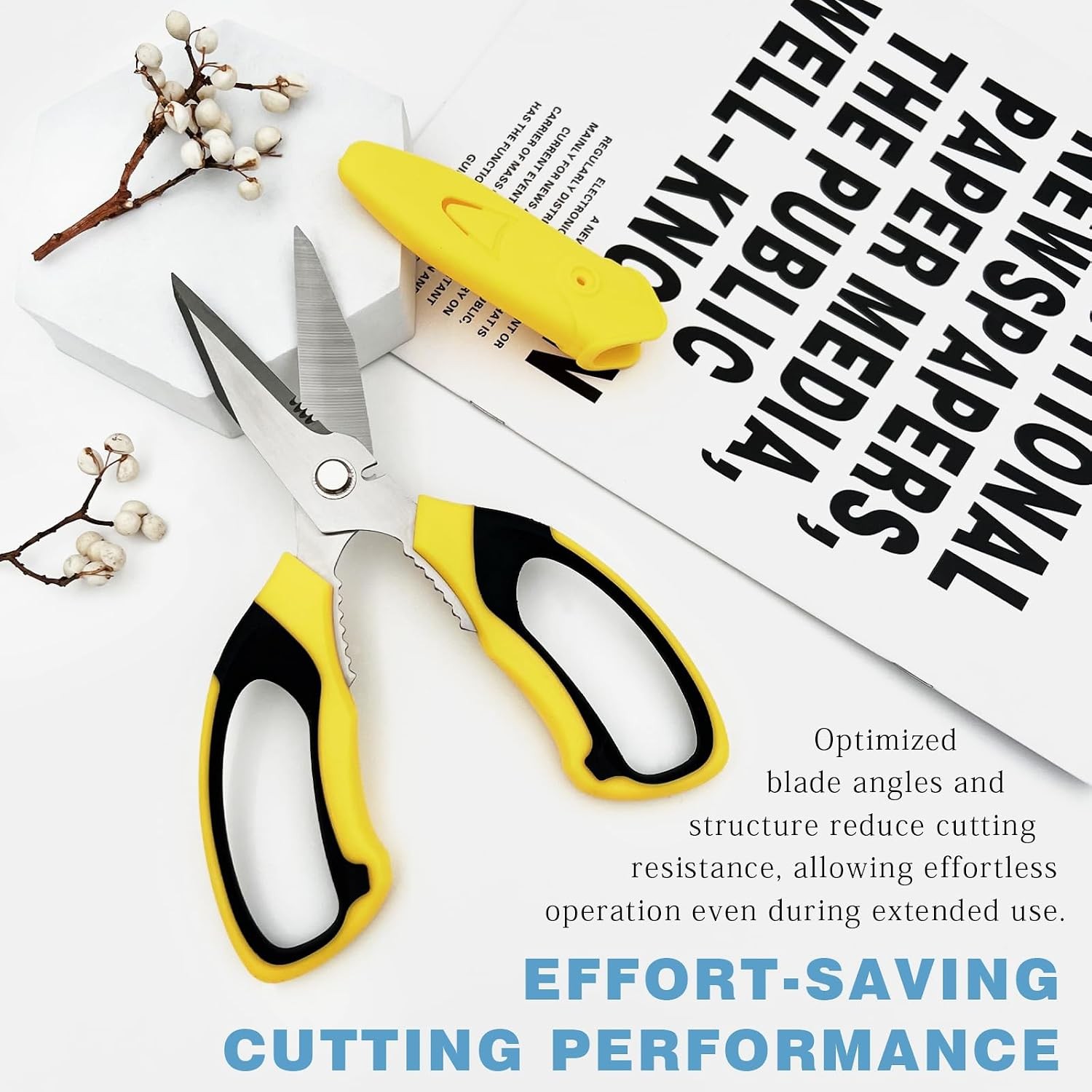 8.07" Heavy Duty Utility Scissors – Multipurpose Serrated Shears for Cardboard,