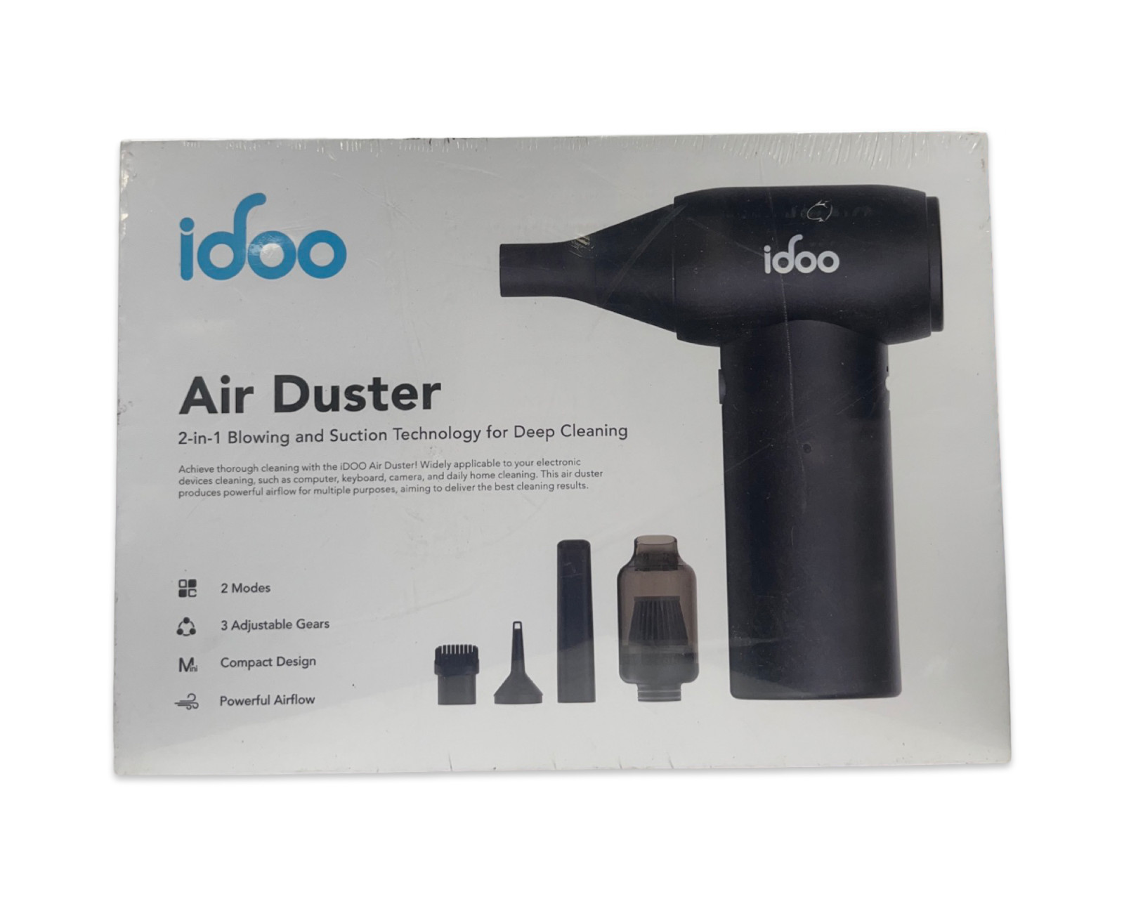 iDOO Compressed Air Duster 2 in 1 Blowing Suction for Deep Cleaning NIB FastShip