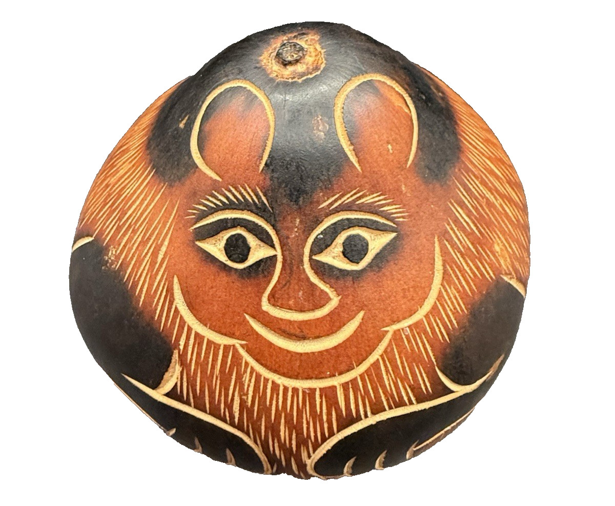 Peruvian Folk Art Carved Gourd Monkey Rattle