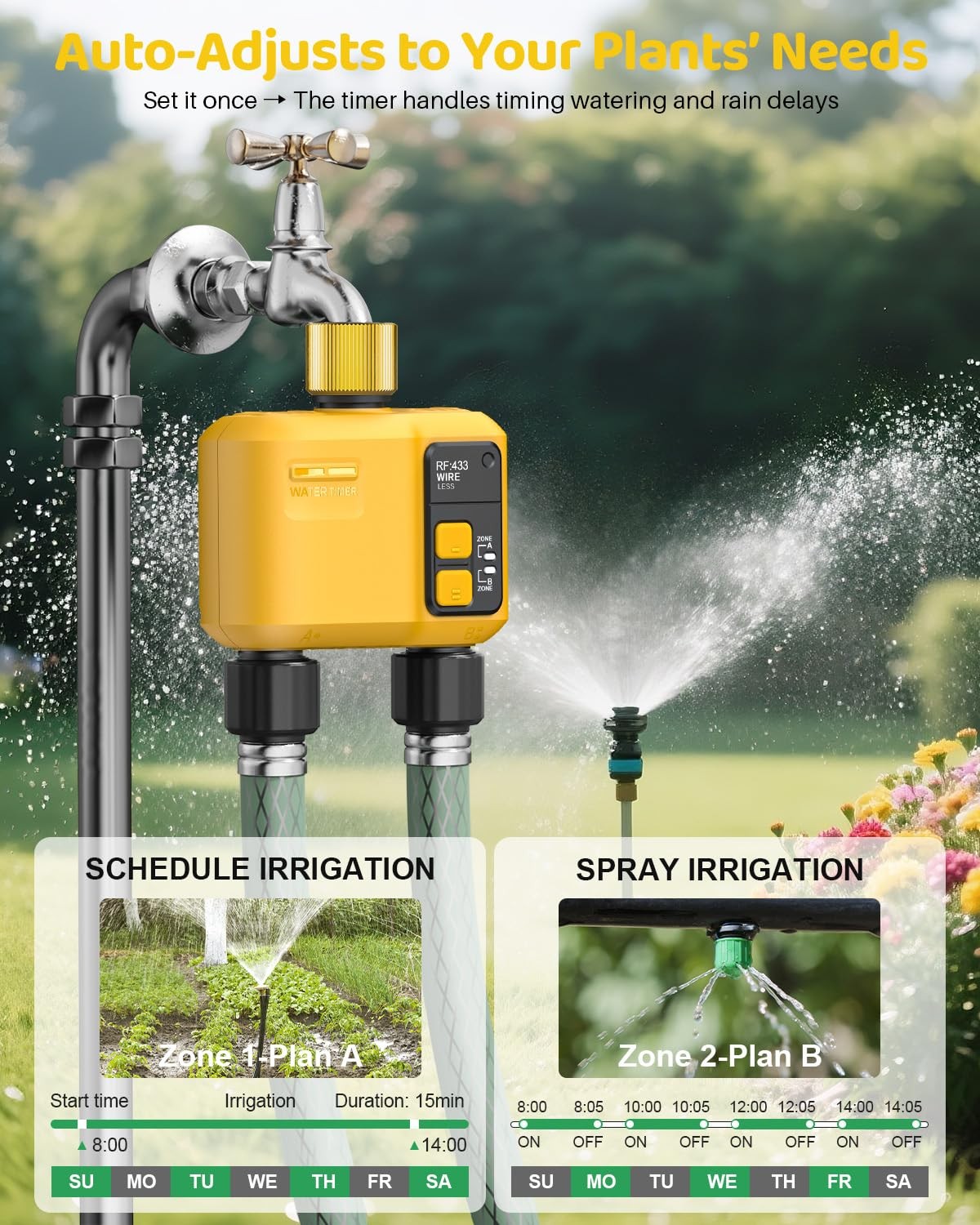 Shrivee Wifi Water Timer 2 Zone For Garden Hose Smart Sprinkler Timer 984Ft Rf