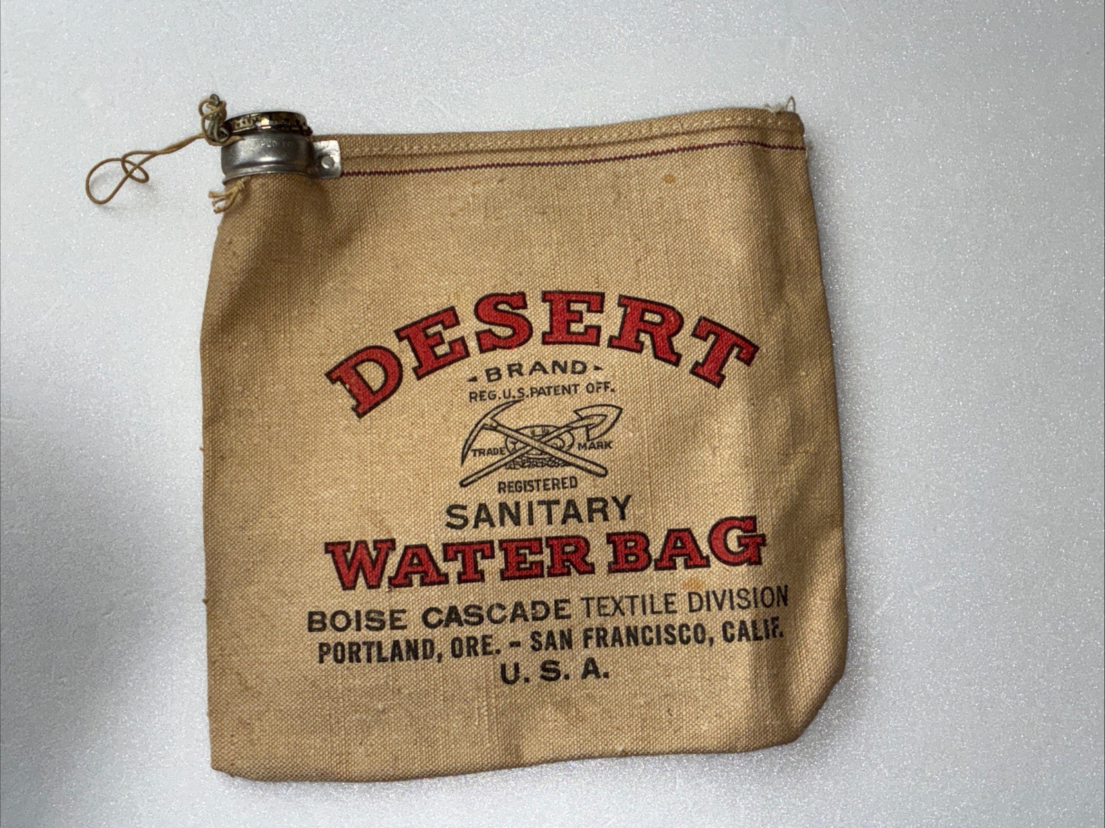 Vtg Desert Brand Sanitary Water Bag USA Made, San Francisco CA,  Boise Cascade