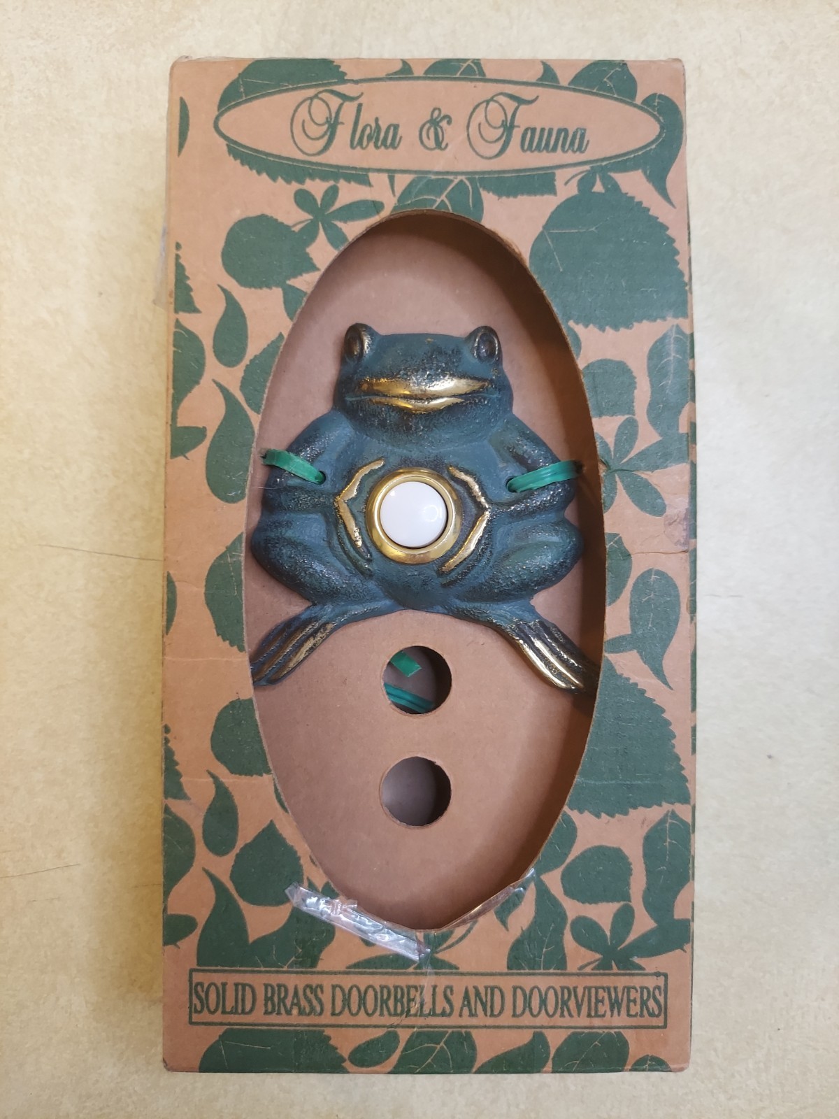 Flora & Fauna BRASS FROG Doorbell Button Verdigris w/ Gold Accents NEW In BOX