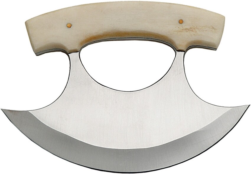Versatile Tool 5.5" Stainless Standard Edge Ulu Blade Smooth Bone Handles Sheath