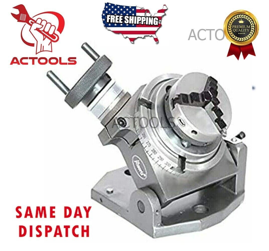 4" 100mm Tilting Rotary Table And 65 mm Chuck Self Centering+ Back Plate & Tnuts