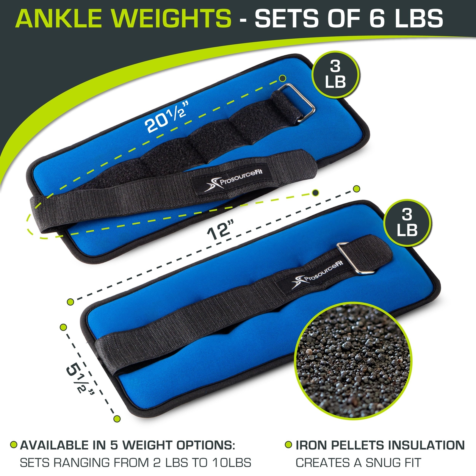 ProsourceFit Ankle/Wrist and Arm/Leg Weights Set of 2, Adjustable Strap 1 lb-...