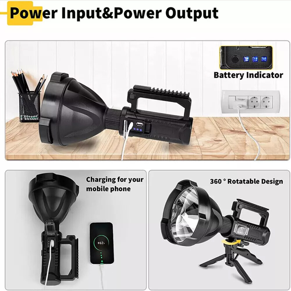 Spotlight 9000000 Lumens Handheld Hunting Flashlight Led Spot light Rechargeable