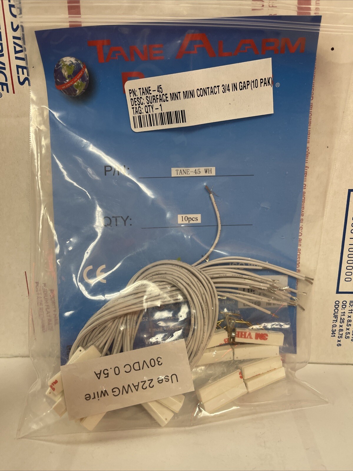 Tane Alarm Products White 45 Contact, New Lot Of 10