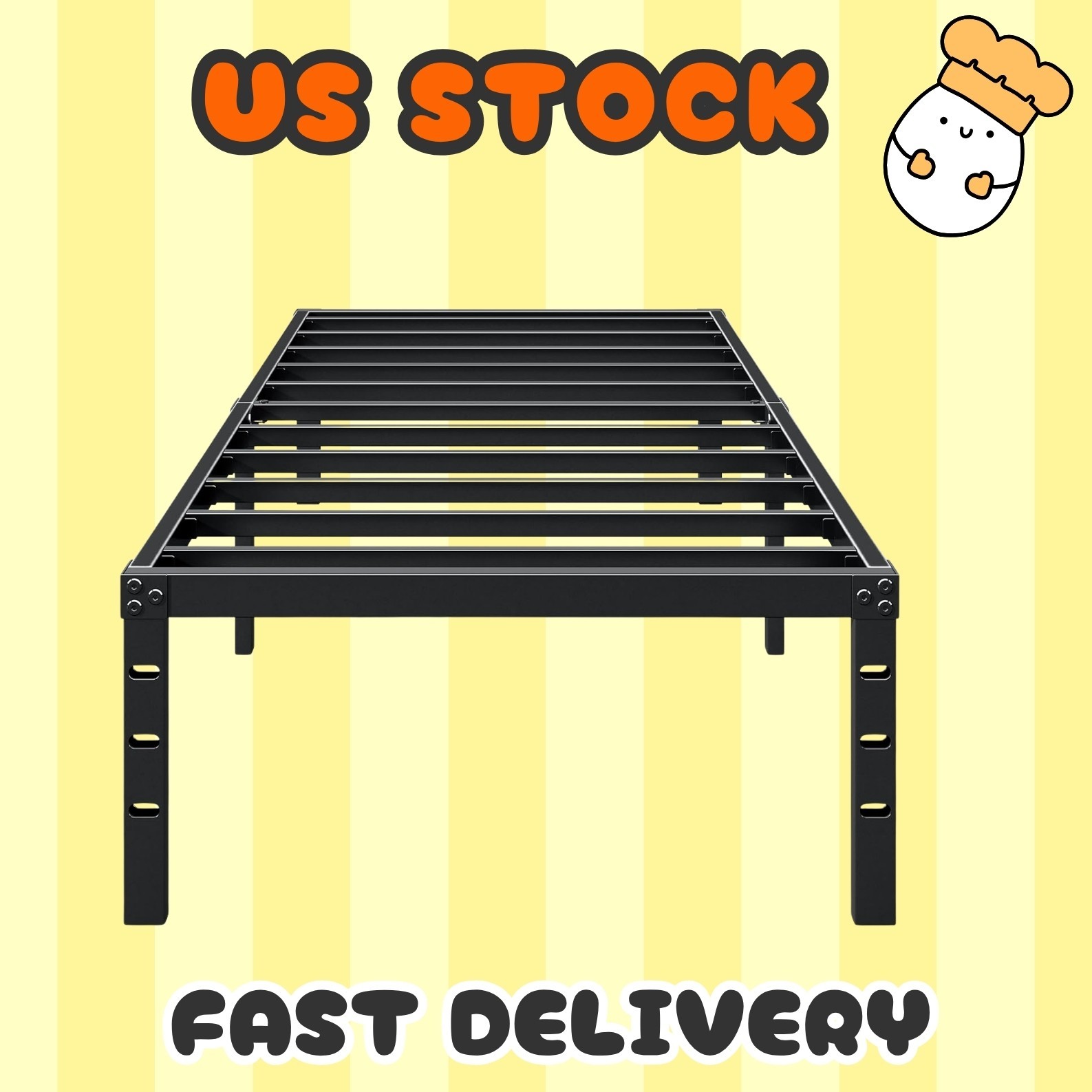 18 Inch Twin Metal Bed Frame – Heavy Duty Platform with Under Bed Storage, N Bo