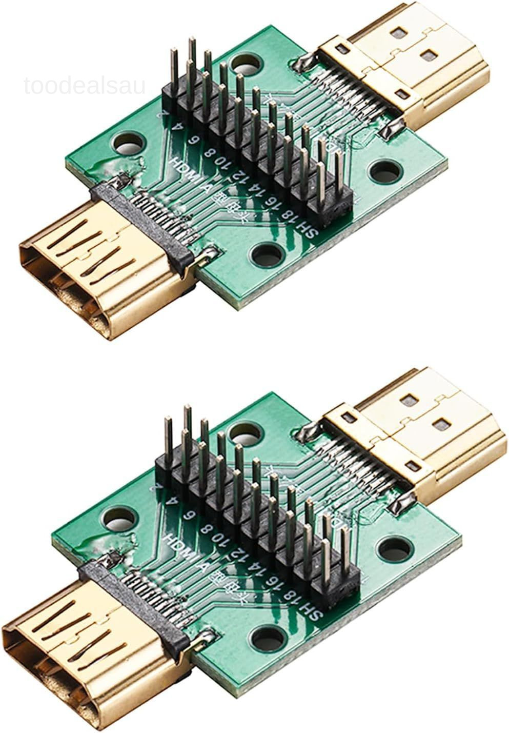 2 Pcs HDMI A Connector with Test PCB Board,2.54 Pitch 19 Pins Male to Female