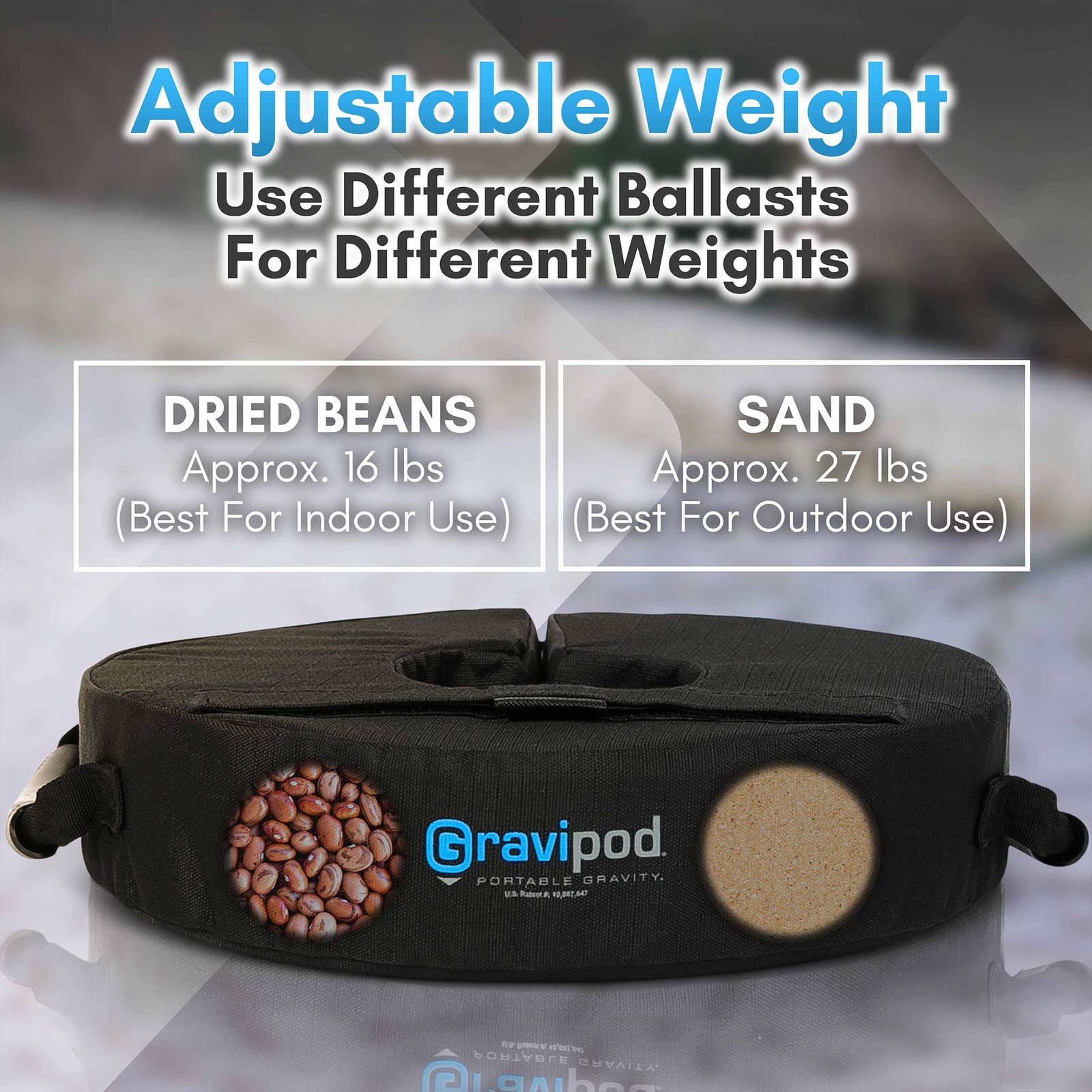 Gravipod 14" Mini Versatile Weight Bag Easy One-Step Split-Ring Setup Stabilize