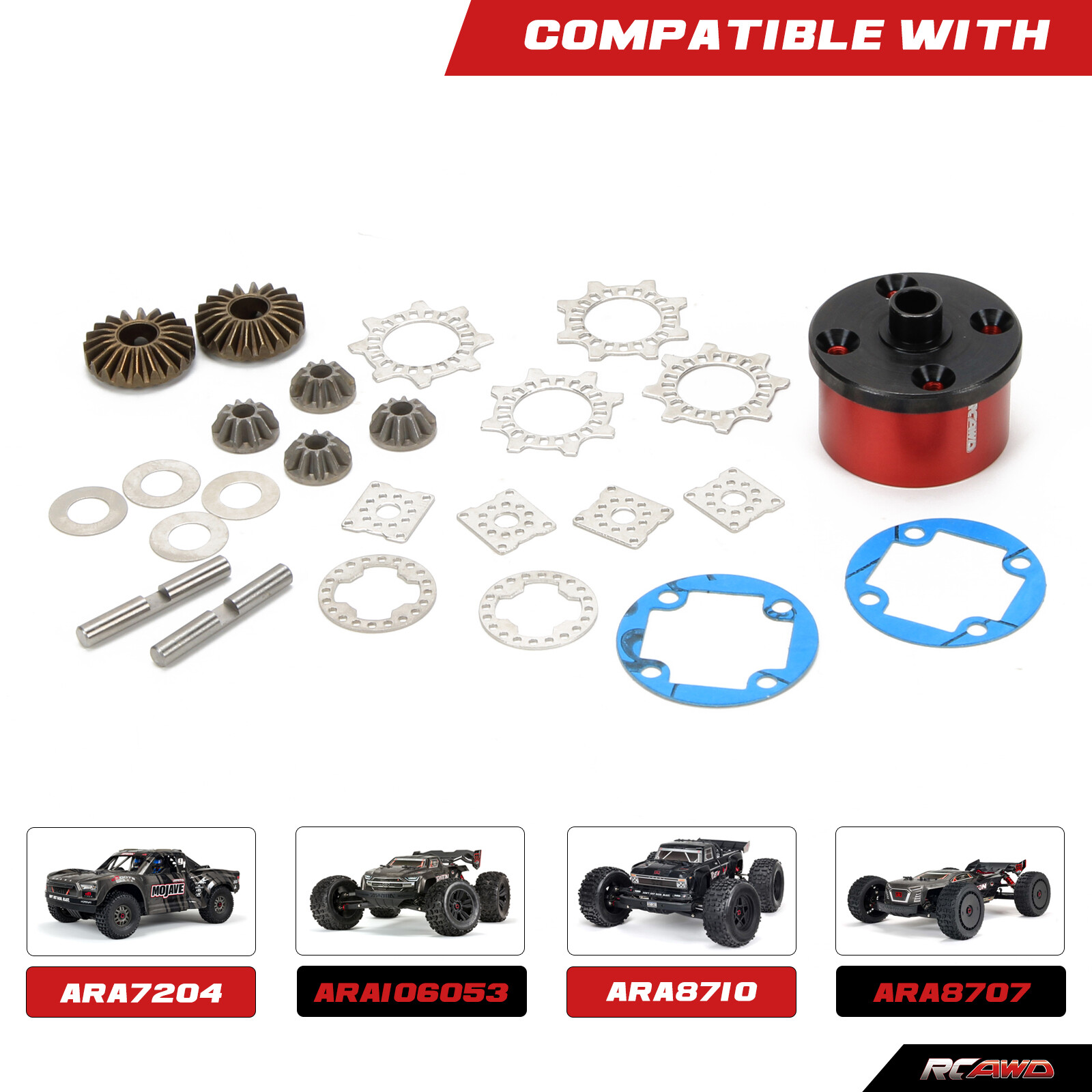 RCAWD Differential Case Cover with Gears for Arrma 1/8 OUTCAST Mojave Talion EXB