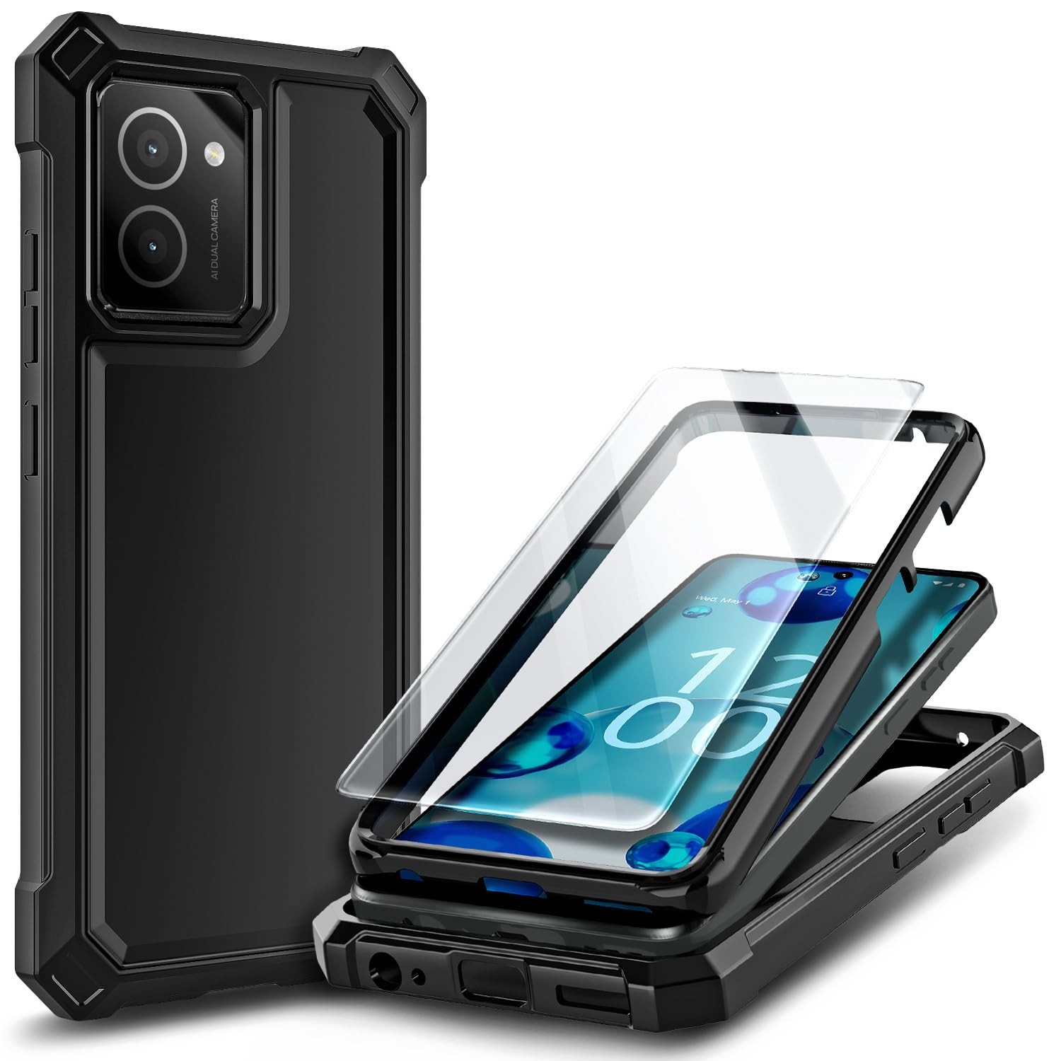 WDHD for HMD Vibe Phone Case with Tempered Glass Screen Vibe, Black