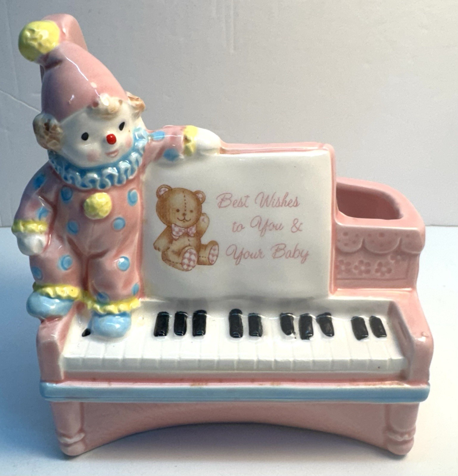 Vintage Ceramic "Best Wishes To You And Your Baby" Planter For Girl Baby
