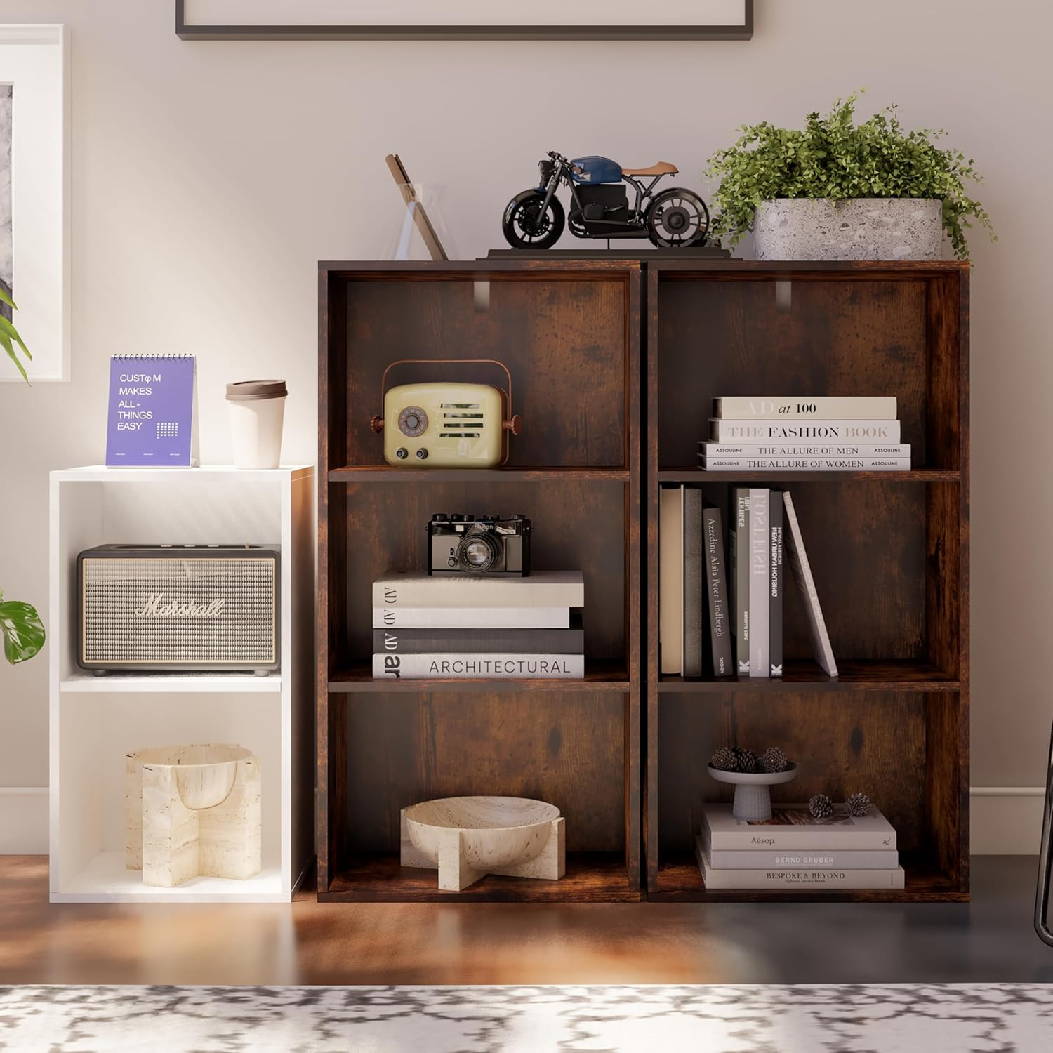 Cube Storage Organizer,Wooden Low Bookcase with Closed Back Panel,Freestanding S