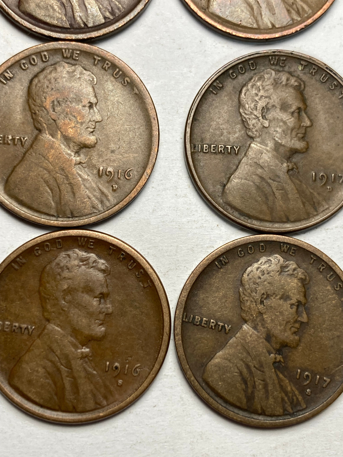 1916-PDS---1919-PDS LINCOLN WHEAT CENT PENNY LOT, 12 COINS, ALL FINE!!