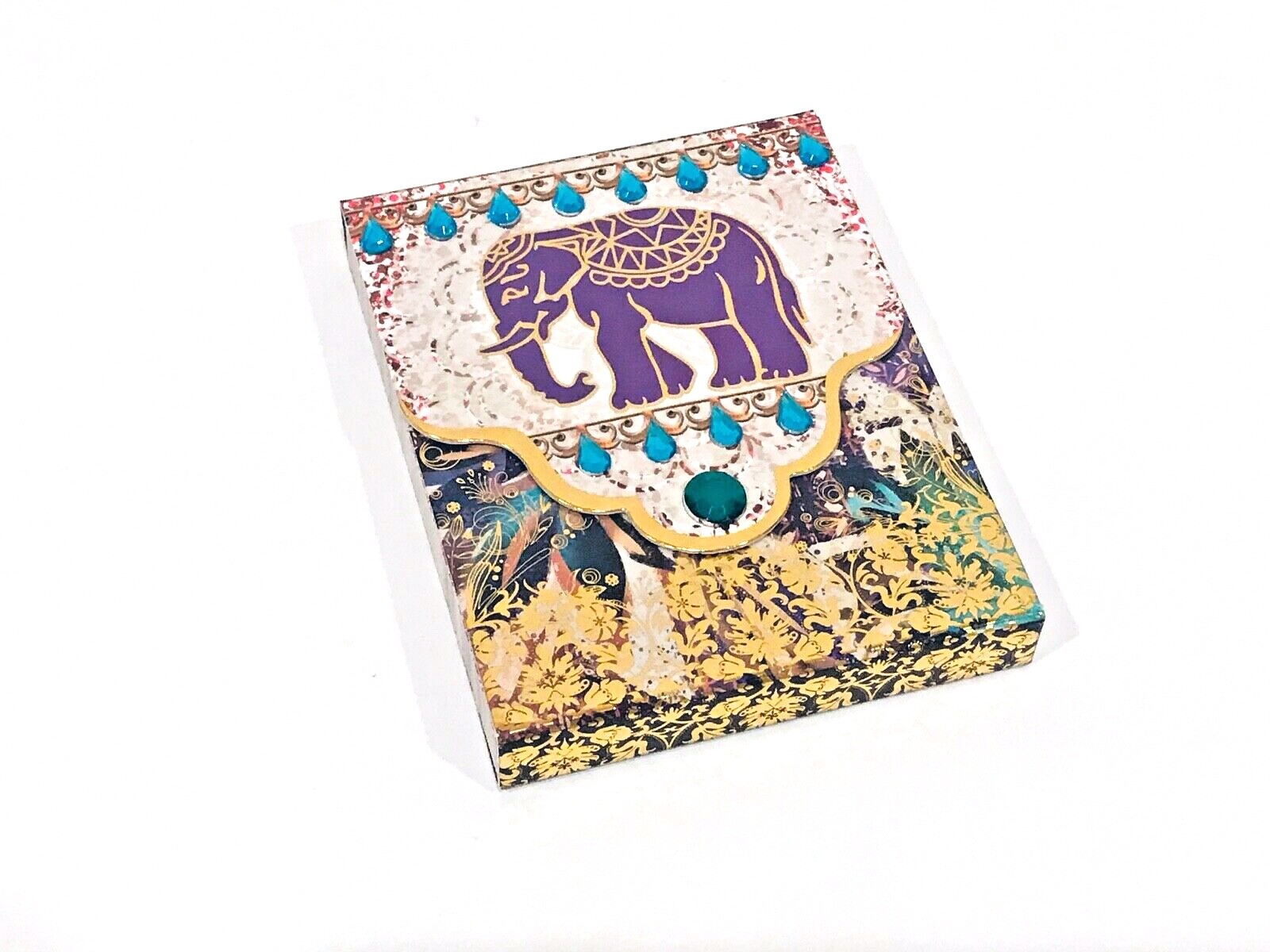 DIVINITY BOUTIQUE GOLD FOIL & JEWEL EMBELLISHED POCKET NOTEPAD BOHO ELEPHANT