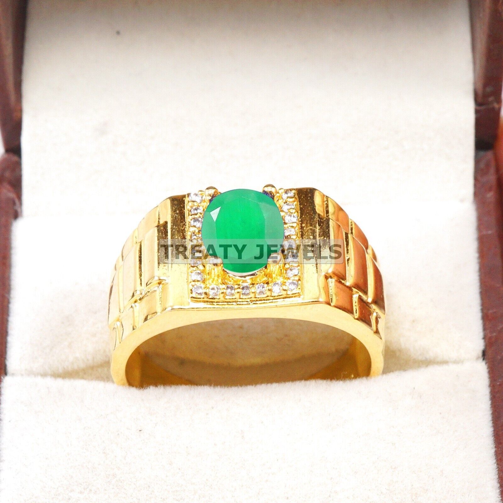 Emerald Oval Cut With 14K Solid   Gold  Ring For Men's #B55