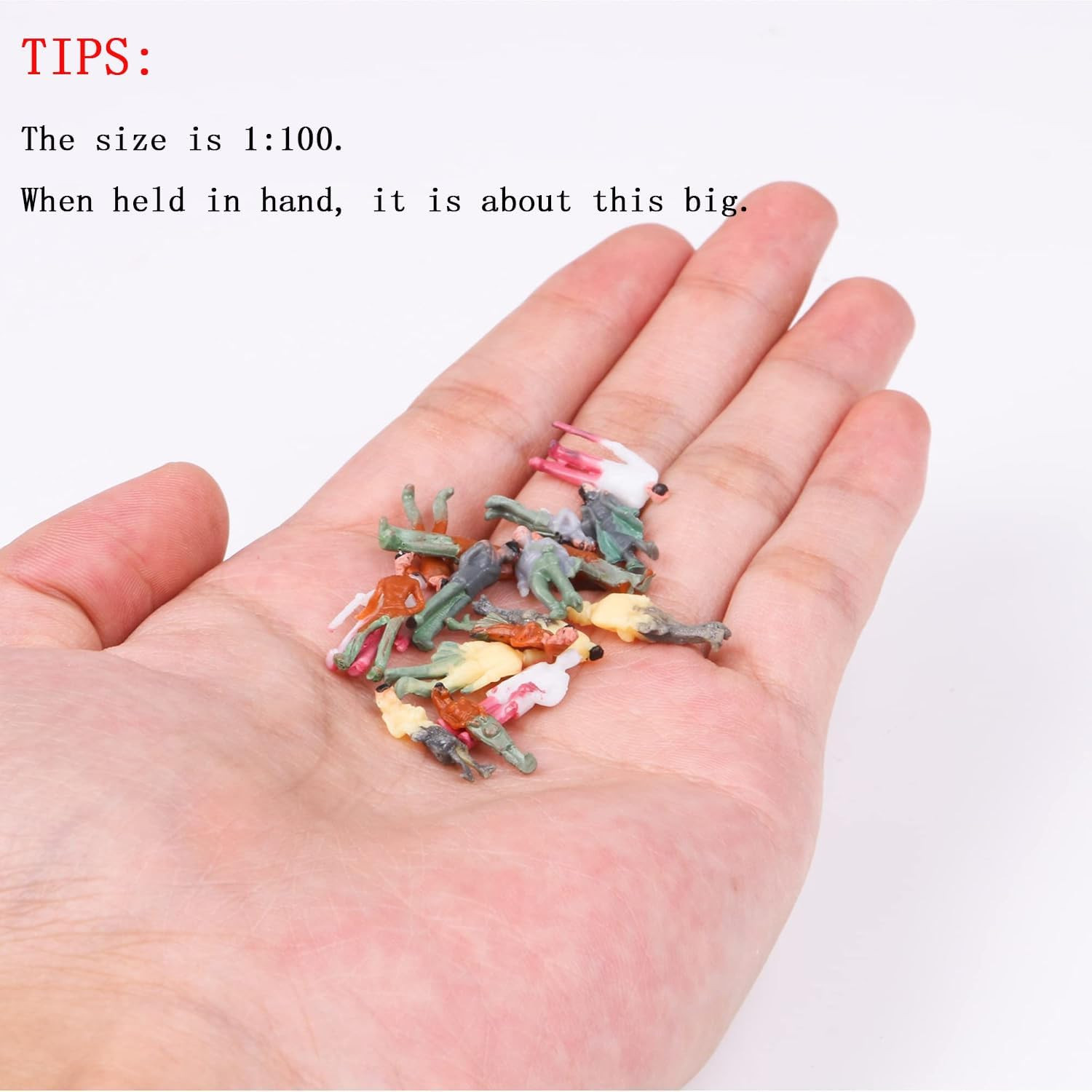 100PCS 1:100 HO Scale Tiny People Set - Mixed Painted Plastic Figures