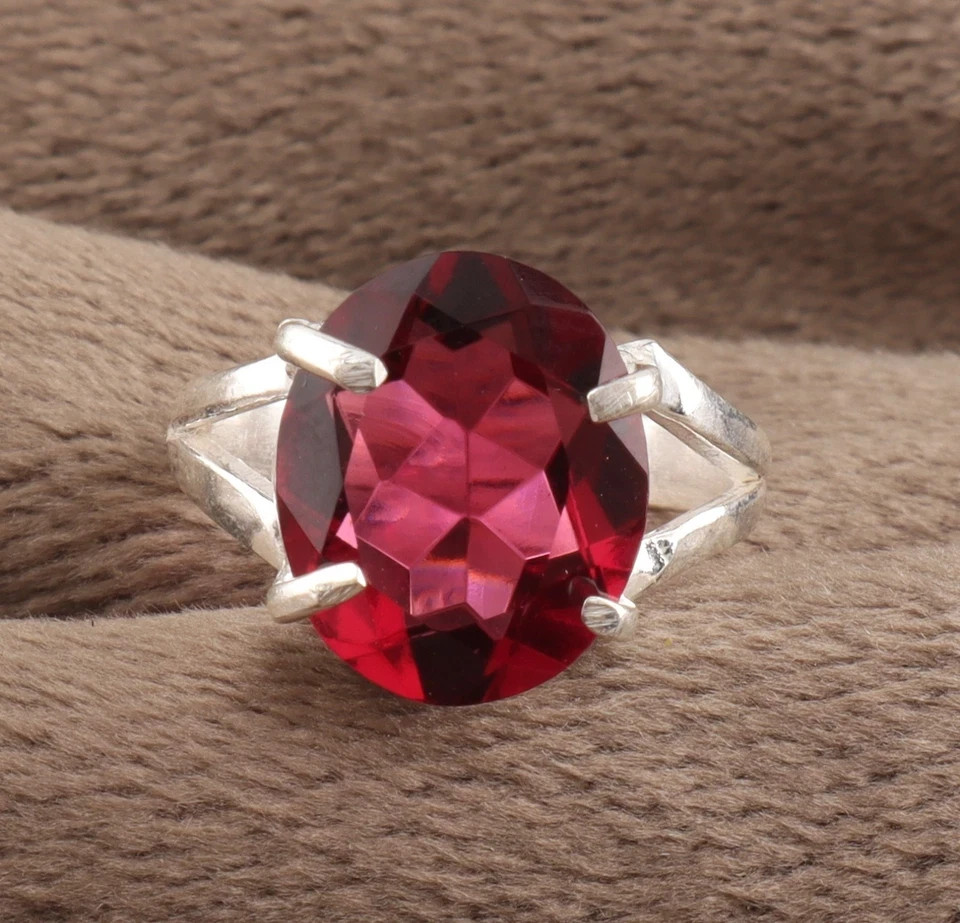 Red Garnet Gemstone 925 Sterling Silver Handmade Jewelry Ring Gift For