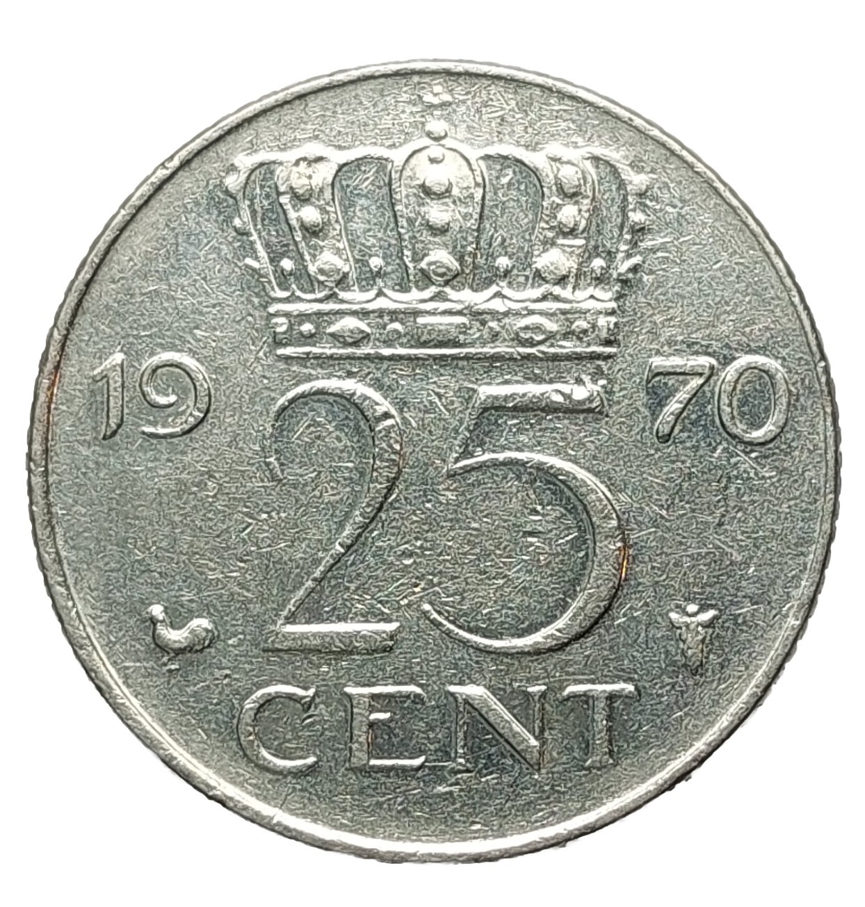 Netherlands 25 Cents 1970 Nickel Coin Queen Juliana FREE DELIVERY