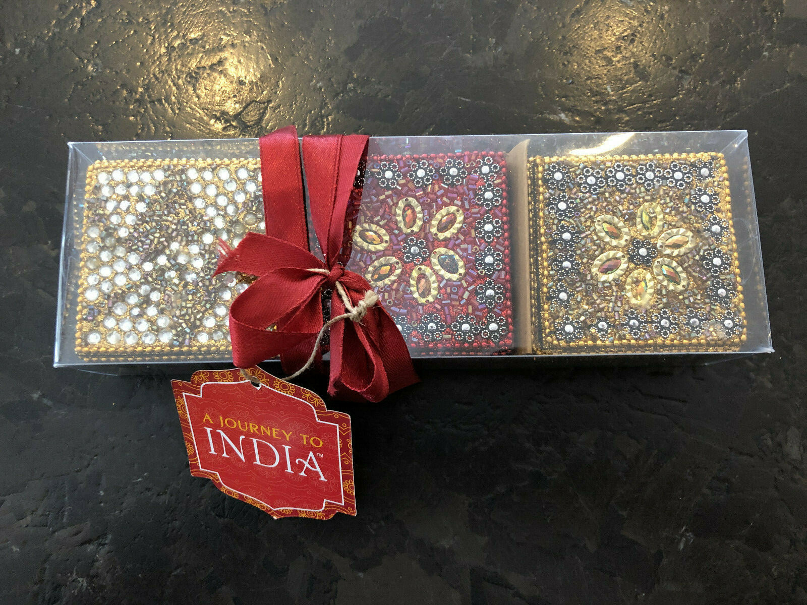 BEADED TRINKET BOXES SET of 3, made in India