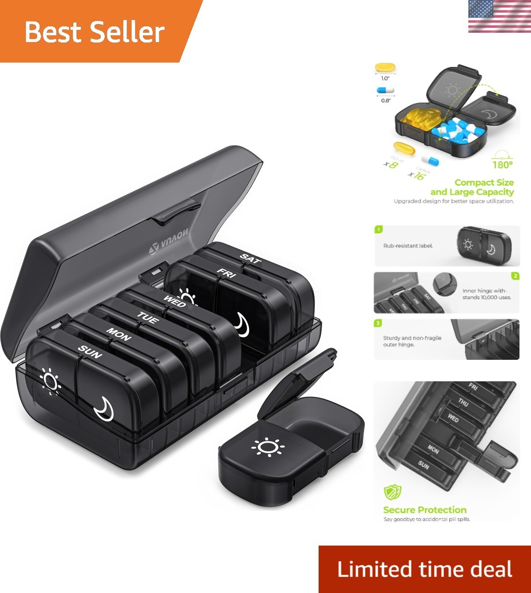 Durable XL Pill Organizer: BPA-Free, Easy Open Design for Vitamins & Supplements