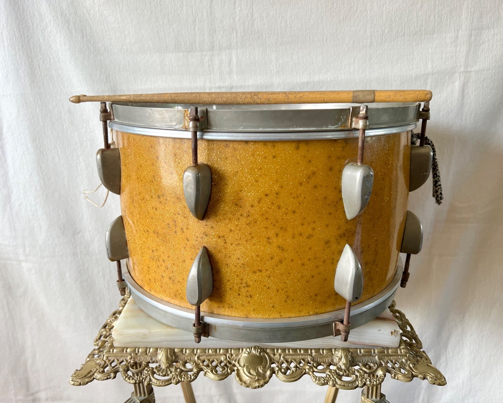 Vintage American Marching Snare Drum c. 1928–1935 – Rope Snare – Gold Sparkle