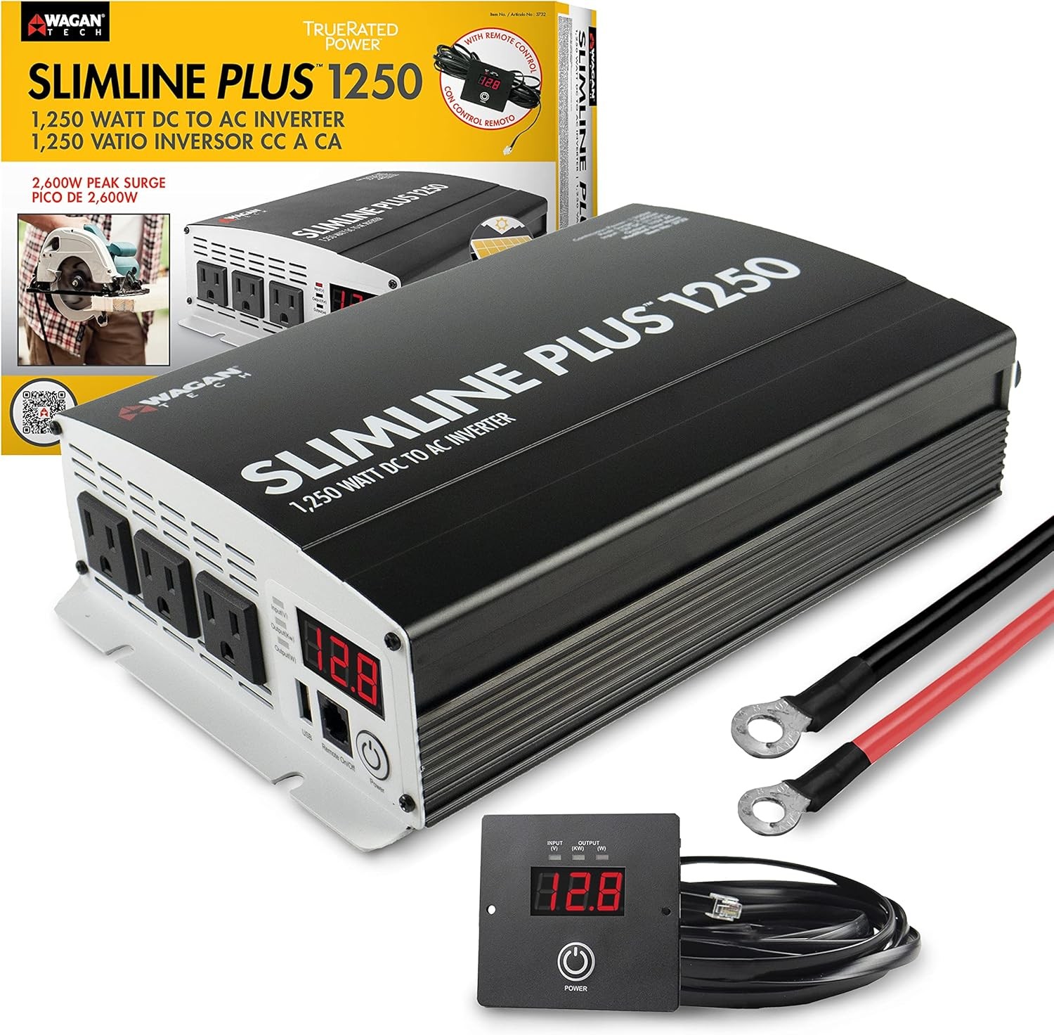 Wagan 1250W Car Power Inverter 12V to 110V AC Display 2 Outlet USB
