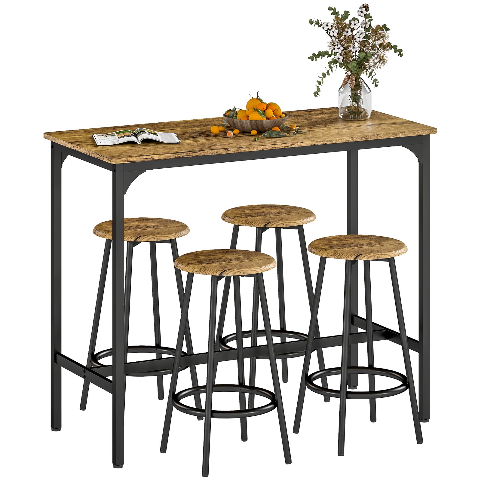 HOMCOM 5-Piece Bar Table and Chairs Set with Metal Frame Refurbished